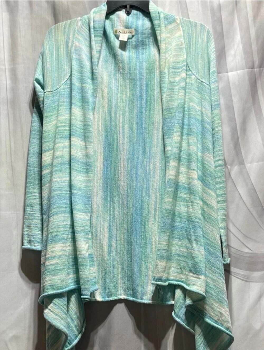 Dakini Women's Open Front Draped Waterfall Cardigan Size S Blue Green Marled Kni